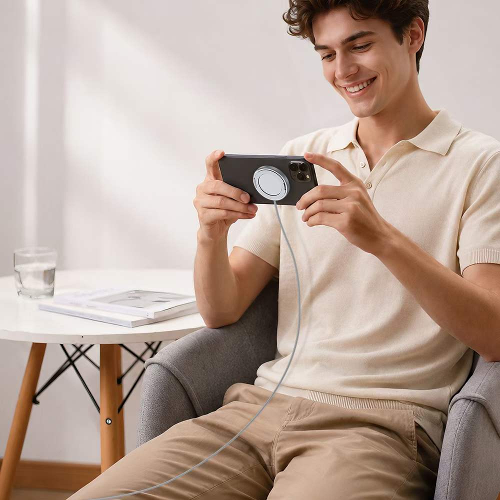 The new cross-border product Qi2.2 magnetic wireless charger with a 25W braided cable stand is suitable for MagSafe wireless charging detail image 8