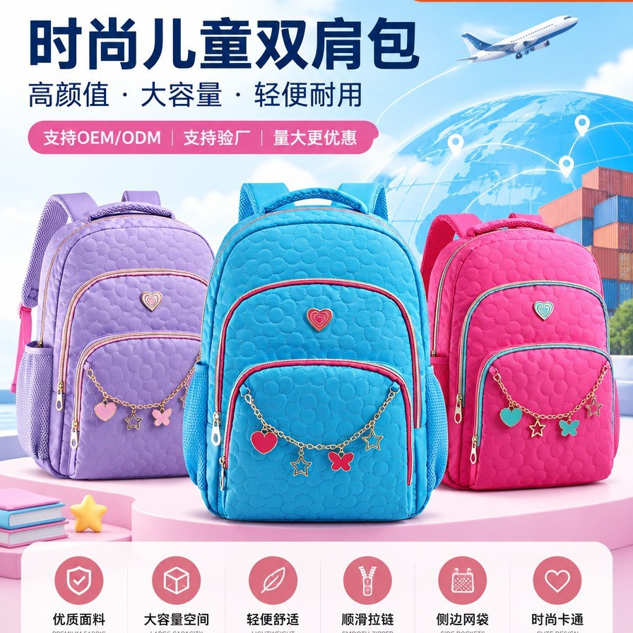 跨境热卖可爱少女书包大容量小初中高中学生大容量双肩背包