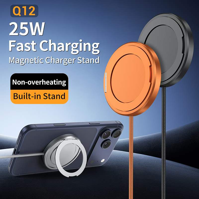 The new cross-border product Qi2.2 magnetic wireless charger with a 25W braided cable stand is suitable for MagSafe wireless charging details Picture