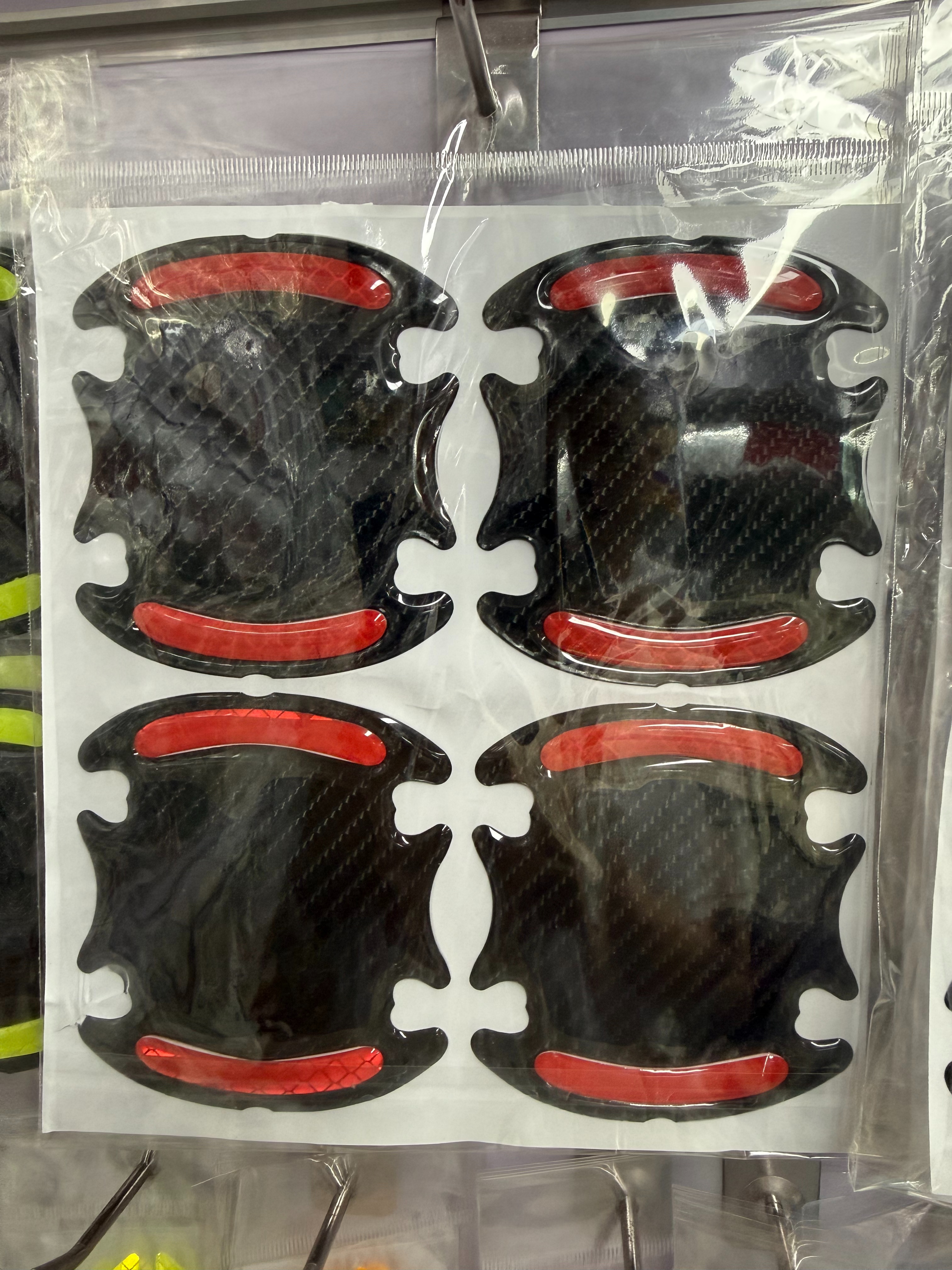 4 pieces per pack of carbon fiber patterned door handle stickers, scratch-resistant, universal, multi-color full image