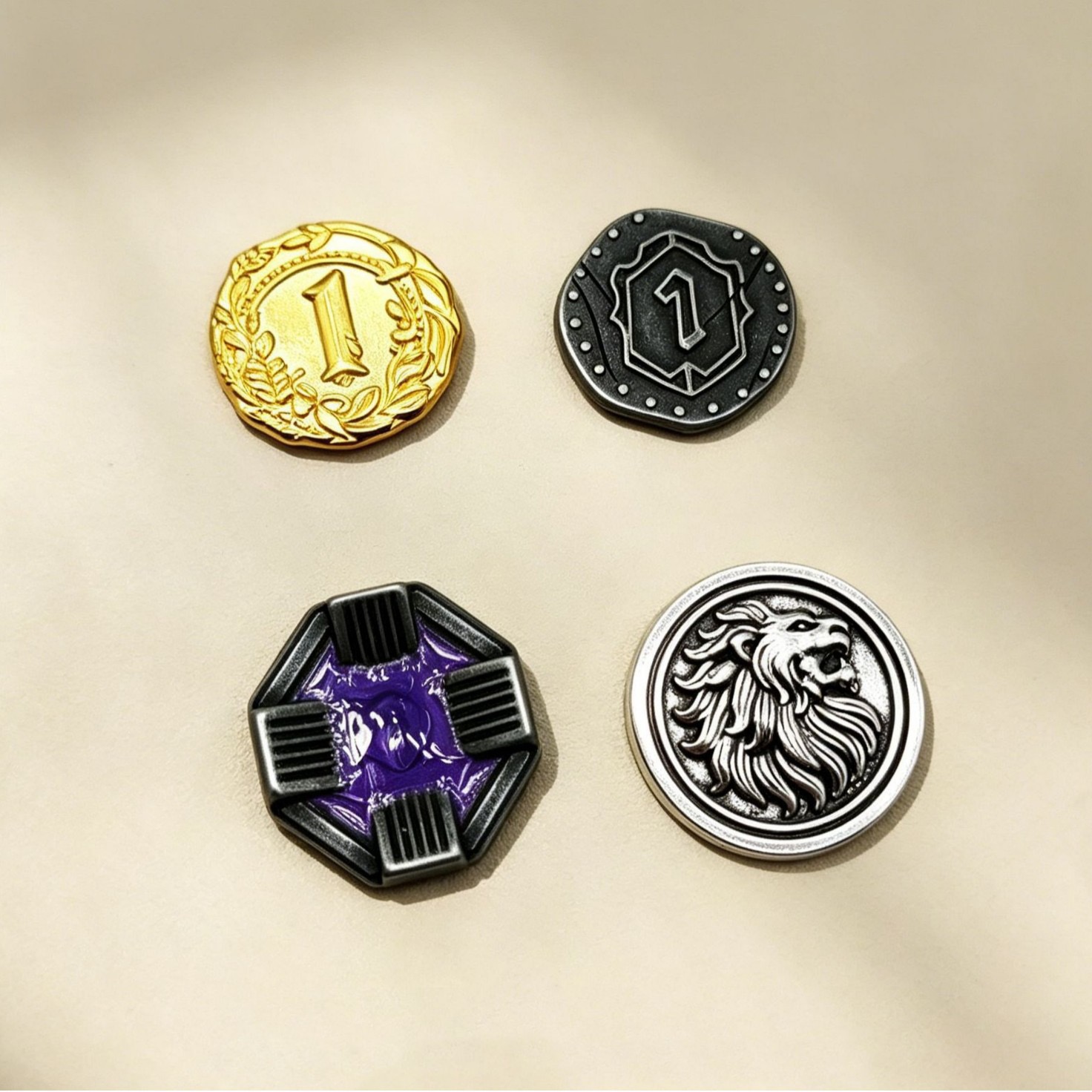 复古金属浮雕纪念币狮子头数字1金币游戏代币古铜色银色圆形徽章装饰配件多款可选支持定制