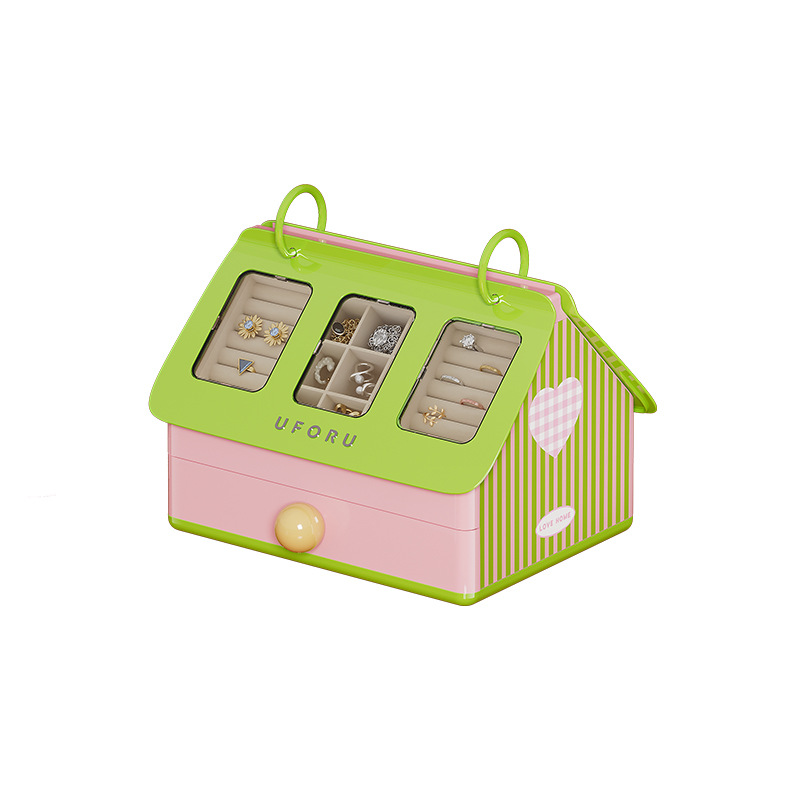 P34-DD2608-1 Small House Storage Box - Cream White Jewelry Box, High-end and exquisite velvet Stud Earrings, Necklace beads Application Scenario