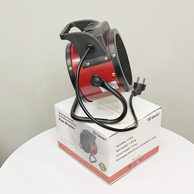 Cross-border foreign trade European standard 2KW220V ceramic PTC warm air blower, heater, hot air blower with dual knobs and temperature control, 1 piece 12PCS, color box packaging, English instruction manual Specification image