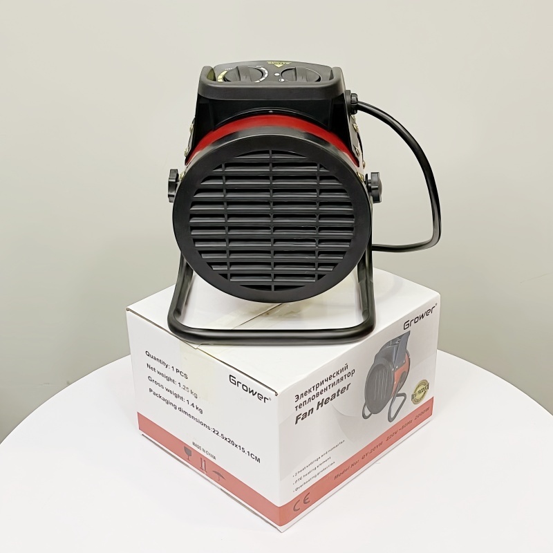 Cross-border foreign trade European standard 2KW220V ceramic PTC warm air blower, heater, hot air blower with dual knobs and temperature control, 1 piece 12PCS, color box packaging, English instruction manual Application Scenario