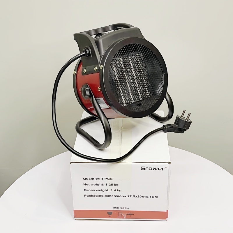 Cross-border foreign trade European standard 2KW220V ceramic PTC warm air blower, heater, hot air blower with dual knobs and temperature control, 1 piece 12PCS, color box packaging, English instruction manual details Picture
