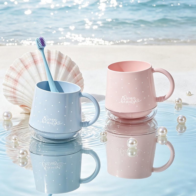 S137-1115 Ocean-style mouthwash cup, home couple toothbrush cup, thickened anti-drop plastic washbasin cup, student dormitory
