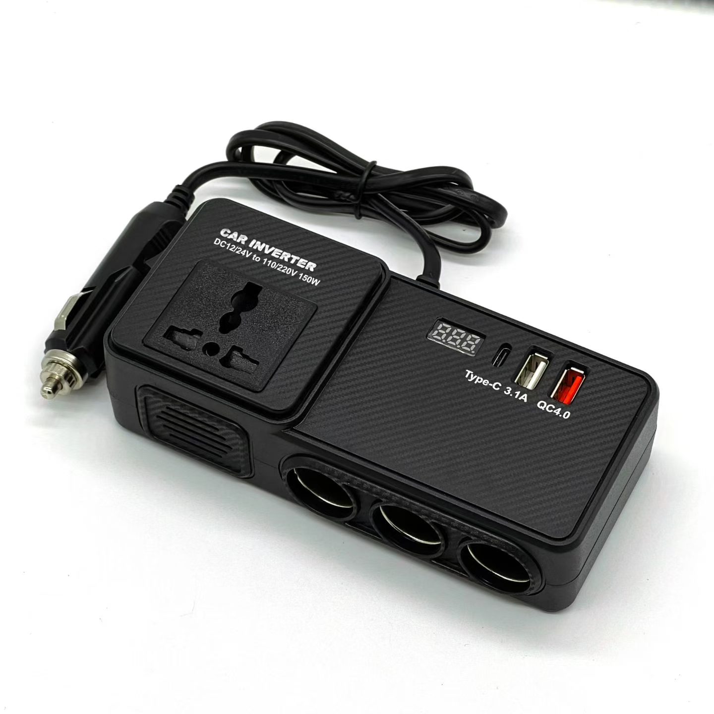 150W high-power car charger, multi-functional car inverter with voltage digital display, car inverter pic 3