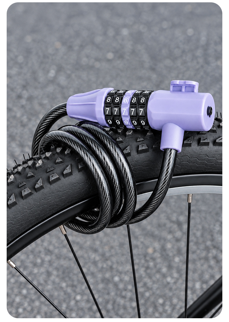 BG-6246 bicycle five-digit combination lock Mountain bike cable lock Cycling wire lock Rim lock pic 12