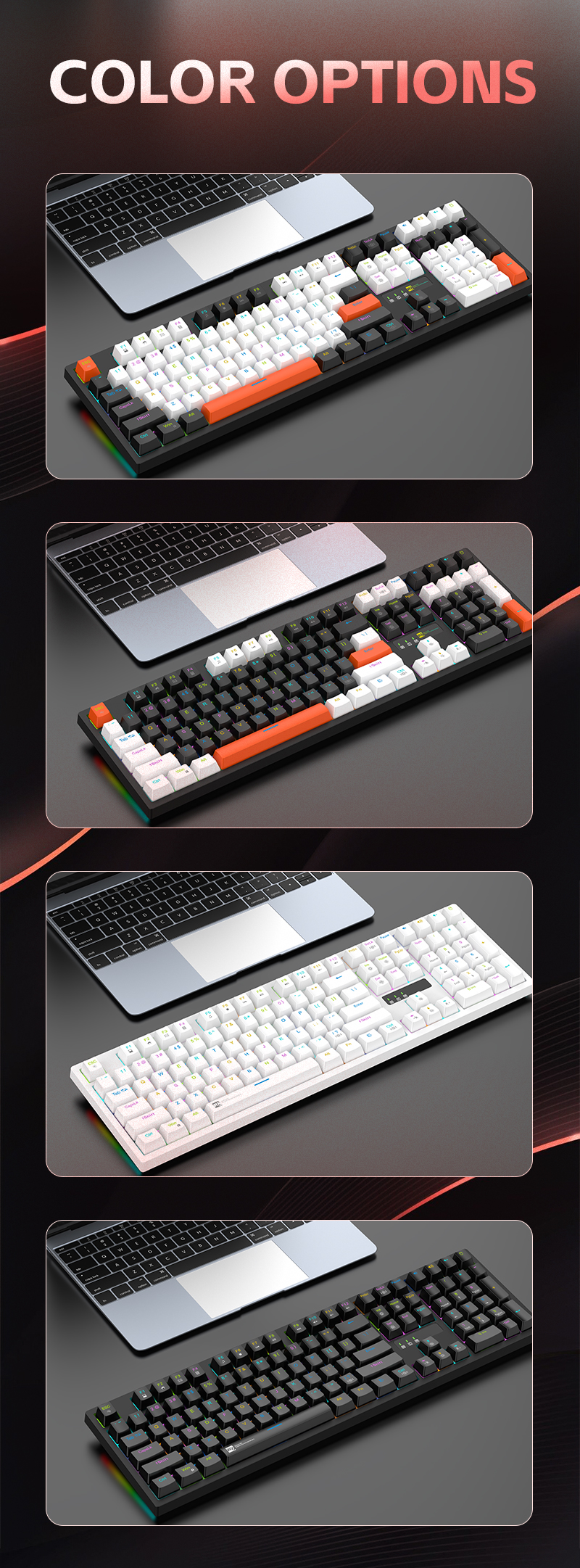 R8 color-block RGB backlit 108-key gaming mechanical keyboard keycaps DIY Decompression gaming keyboard pic 4