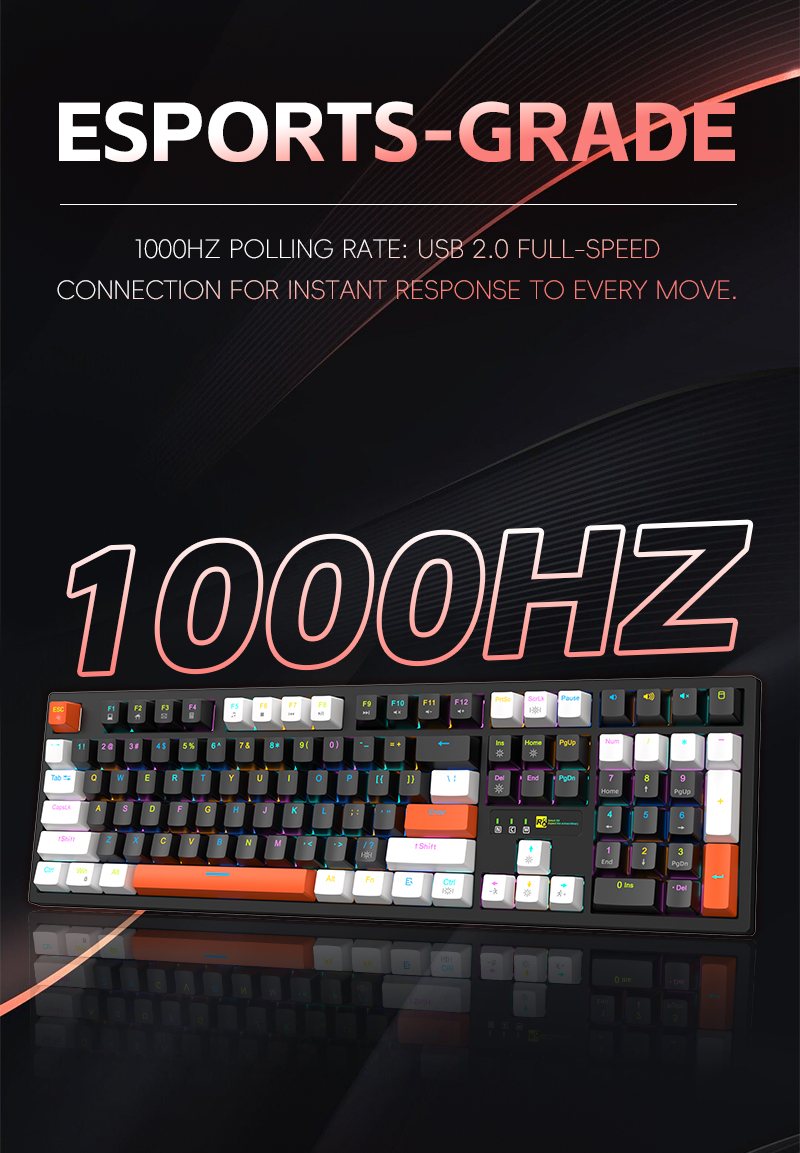 R8 color-block RGB backlit 108-key gaming mechanical keyboard keycaps DIY Decompression gaming keyboard pic 1