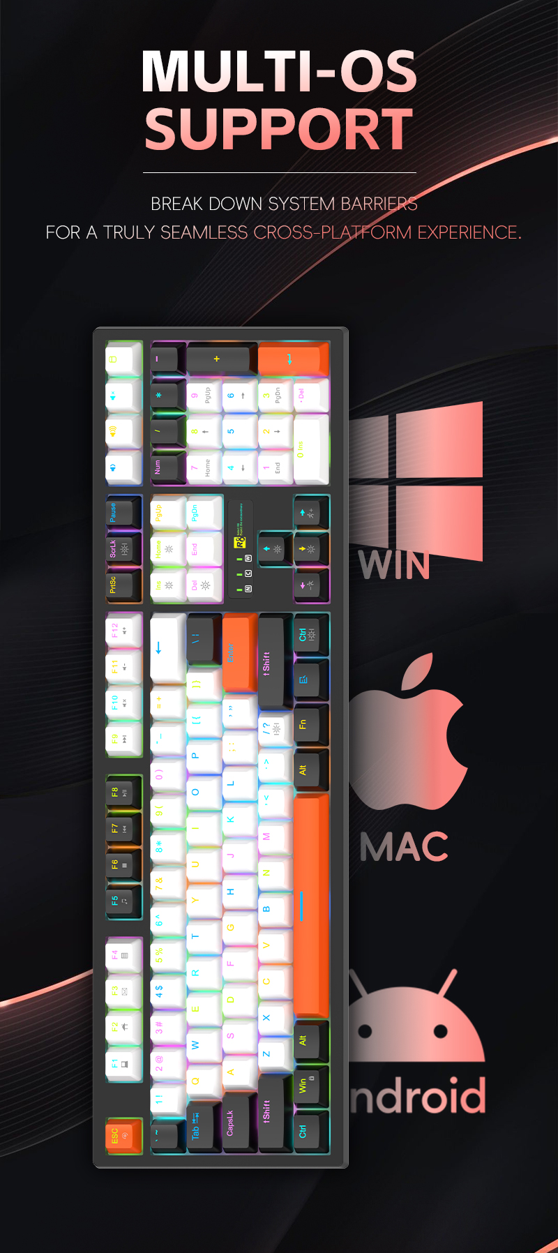 R8 color-block RGB backlit 108-key gaming mechanical keyboard keycaps DIY Decompression gaming keyboard pic 2