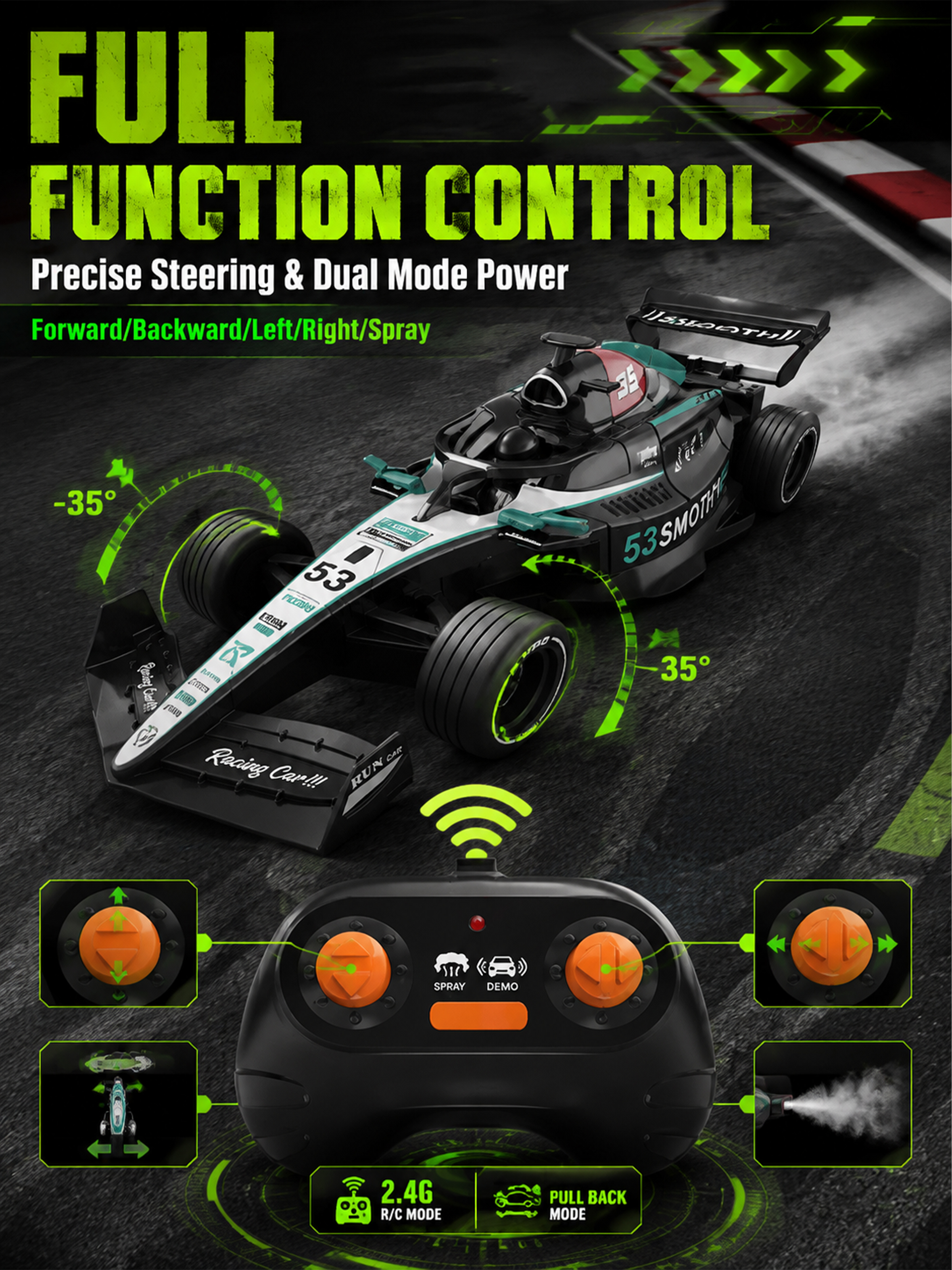 1:22 Remote control spray alloy equation car wireless remote control car alloy model toy collection gift pic 5