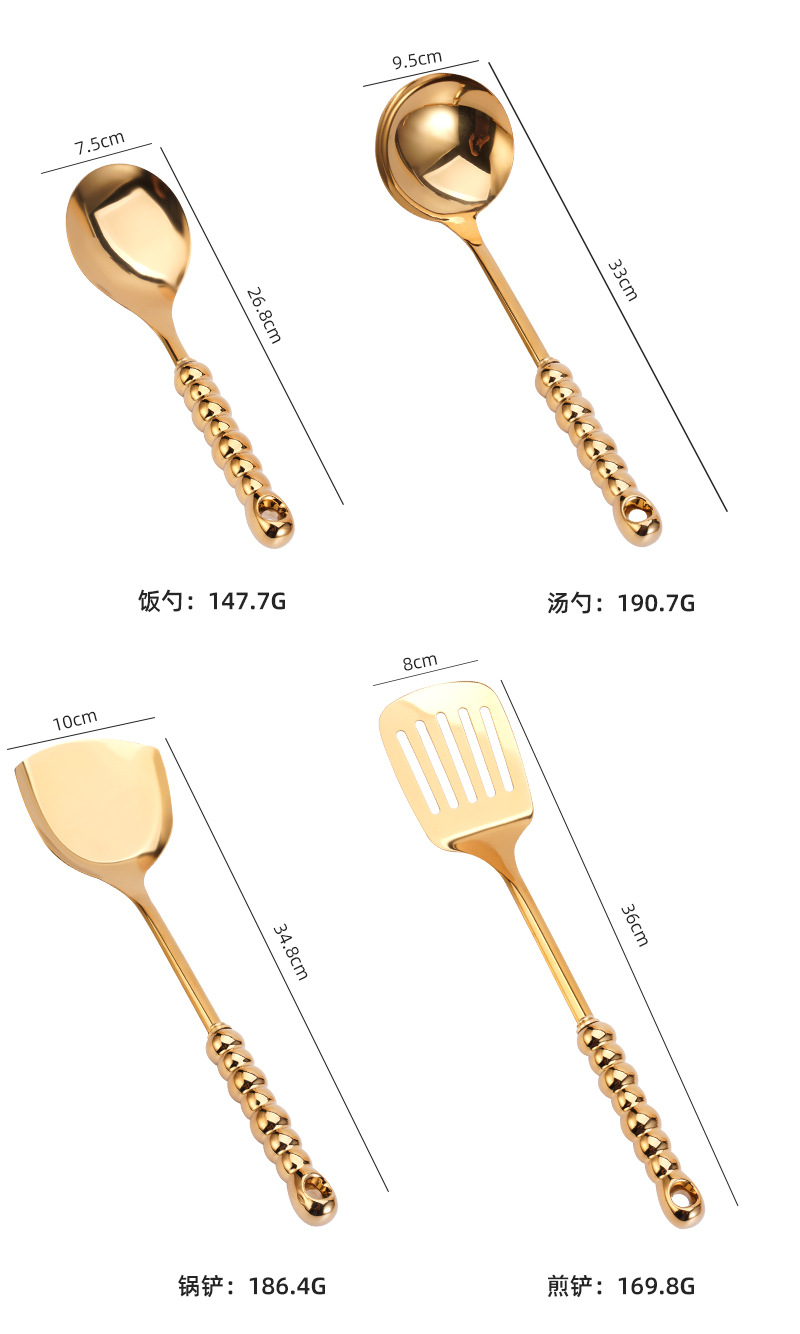 New ceramic bead handle stainless steel kitchenware set for home kitchen, creative hanging storage rack, seven-bead spatula, soup spoon and kitchenware pic 9