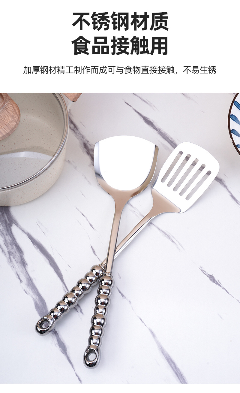New ceramic bead handle stainless steel kitchenware set for home kitchen, creative hanging storage rack, seven-bead spatula, soup spoon and kitchenware pic 4