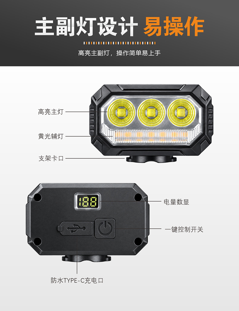 FY-212 electric display bicycle headlight USB charging bicycle aluminum alloy headlight bicycle hanging headlight Strong light flashlight cycling equipment pic 3