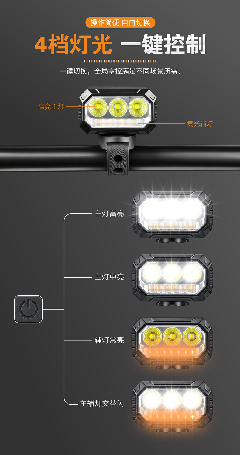 FY-212 electric display bicycle headlight USB charging bicycle aluminum alloy headlight bicycle hanging headlight Strong light flashlight Cycling equipment pic 5