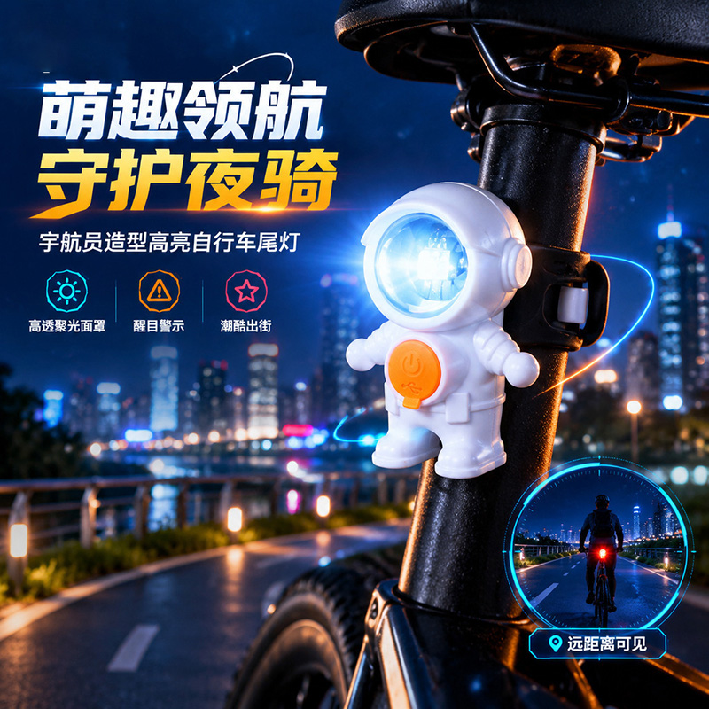 WL002 dazzle light USB recargable astronauta bicicleta de estilo dazzle luz trasera luz trasera de bicicleta colorida equipo de ciclismo luz de advertencia de montaña details Picture