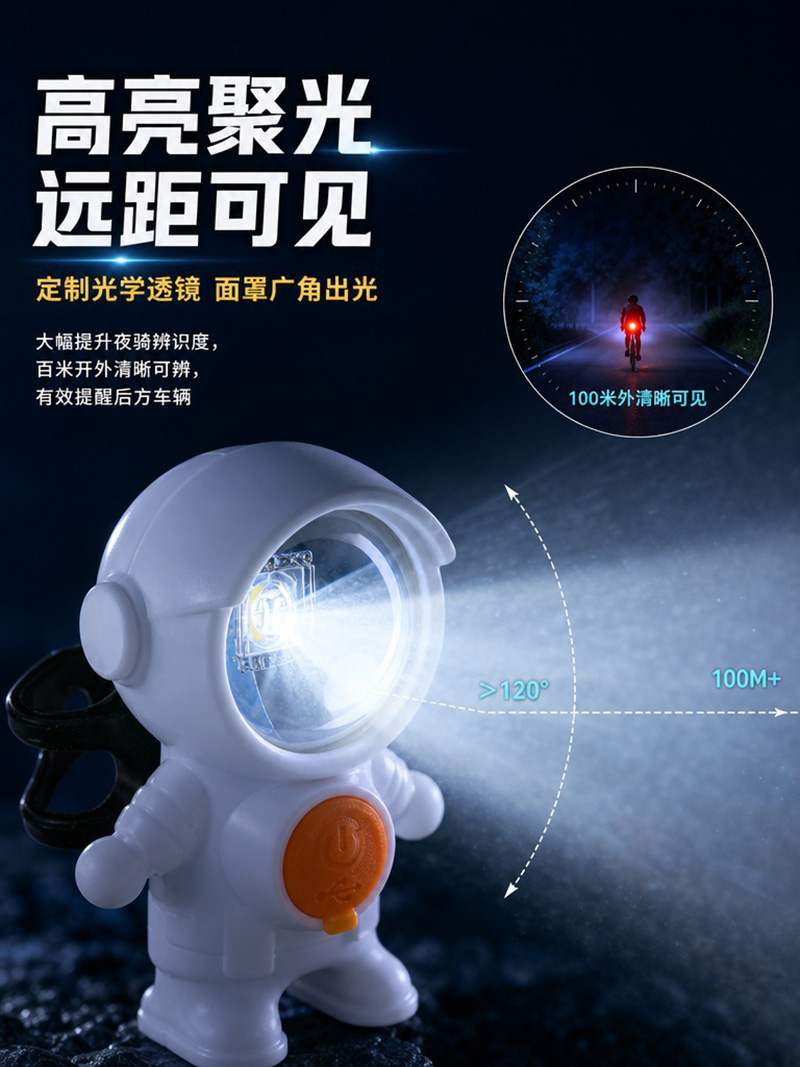 WL002 dazzle light USB recargable astronauta bicicleta de estilo dazzle luz trasera luz trasera de bicicleta colorida equipo de ciclismo luz de advertencia de montaña pic 2