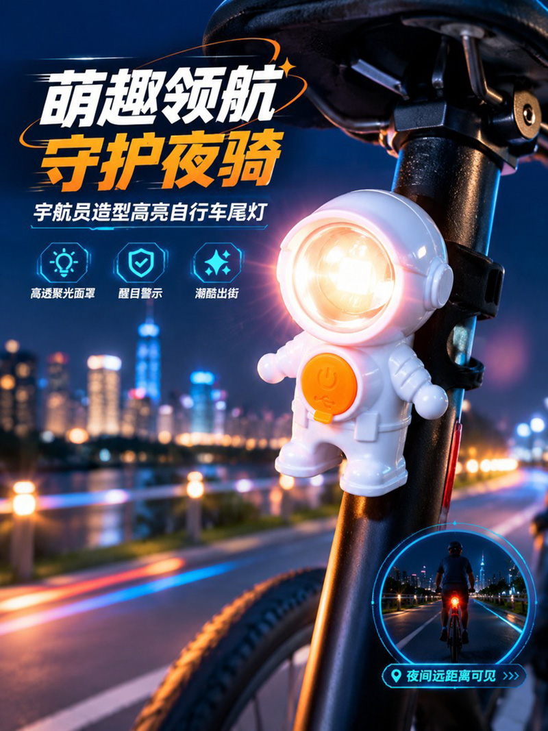 WL002 dazzle light USB recargable astronauta bicicleta de estilo dazzle luz trasera luz trasera de bicicleta colorida equipo de ciclismo luz de advertencia de montaña pic 1