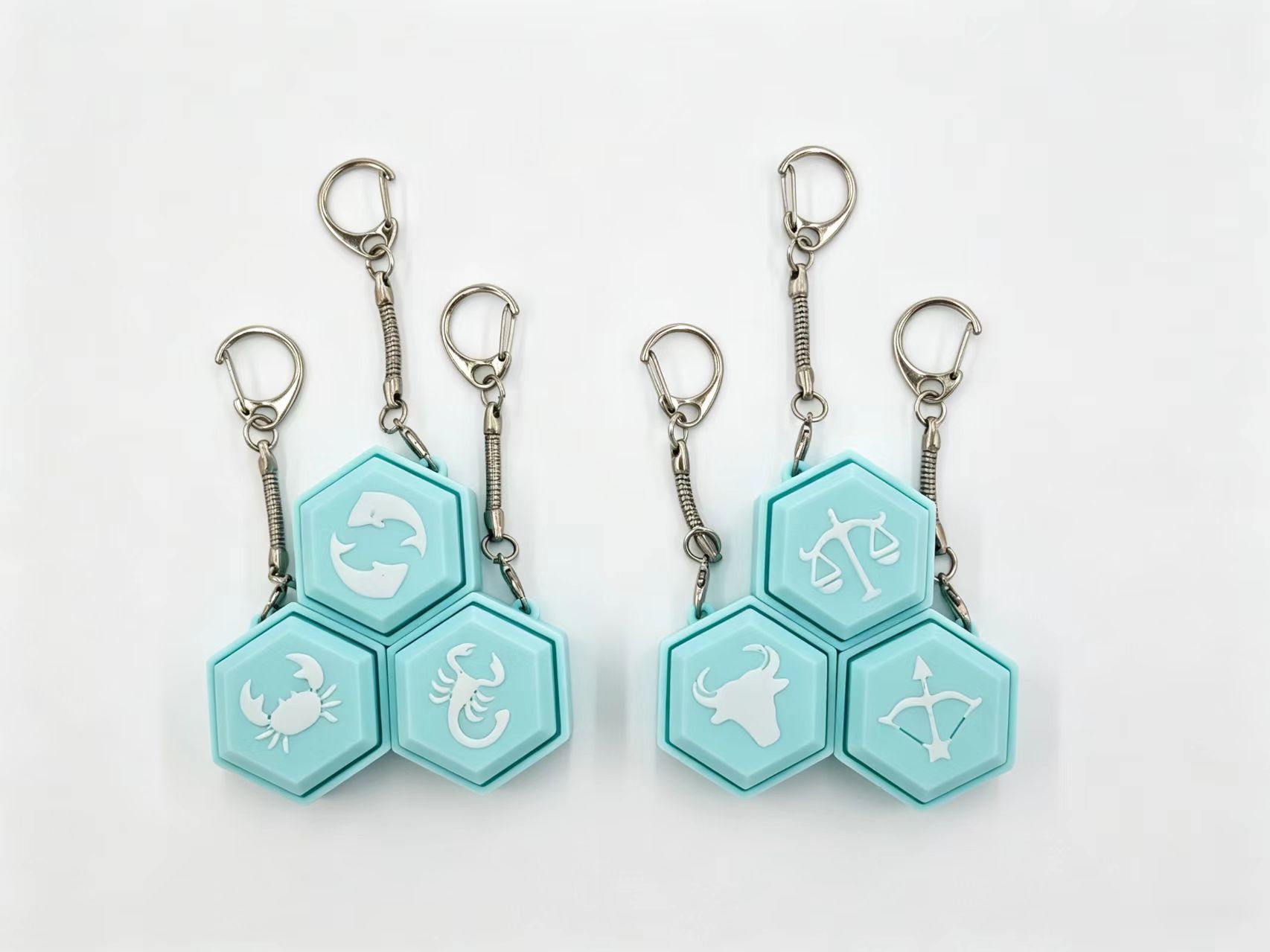 Cross-border 3D printed light blue hexagonal constellation symbol keychain, mobile phone pendant and decoration, fashionable and trendy