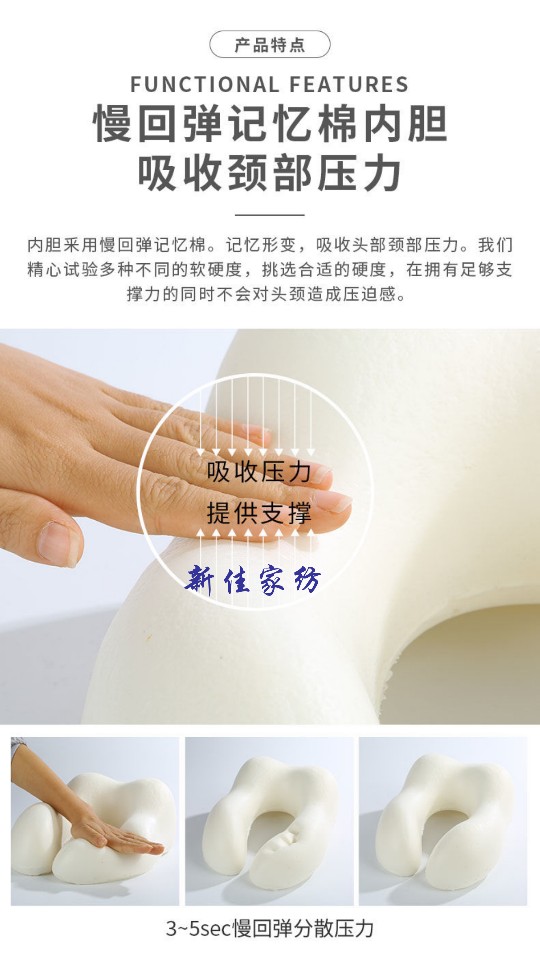 Memory foam pillow, memory foam U-shaped pillow, cervical pillow, neck support pillow, nap pillow, airplane pillow, double hump U-shaped pillow Application Scenario