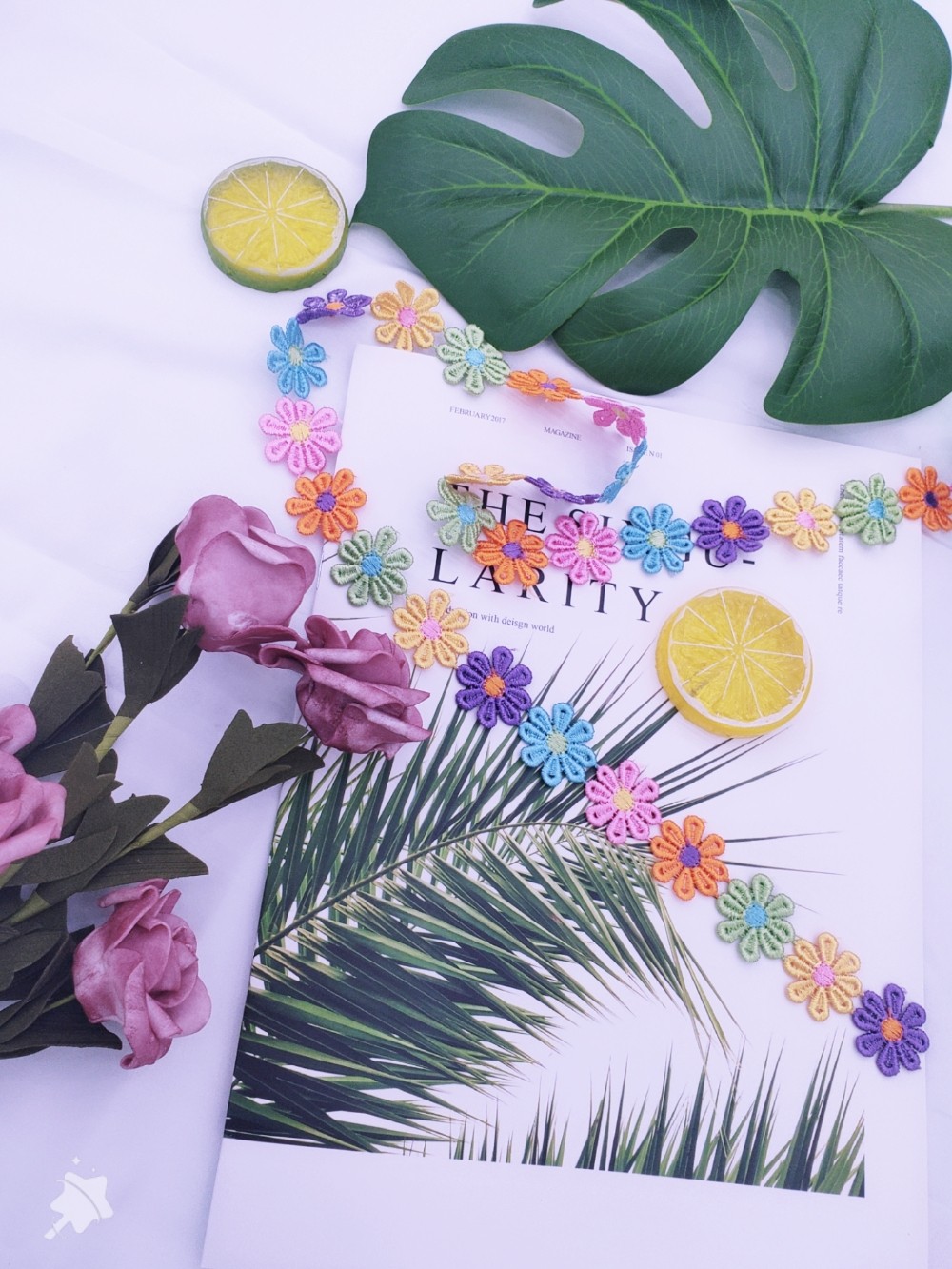 100% polyester material, six-color multi-color sunflower DIY exquisite water-soluble lace Application Scenario