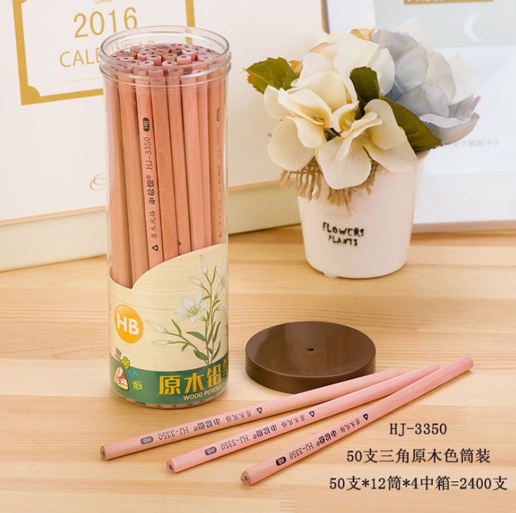 Yiwu Good Goods 30 triangular original wood color Pencils HB, original wood style Small pine tree student pencils, Eco-friendly HJ3350 detail image 1