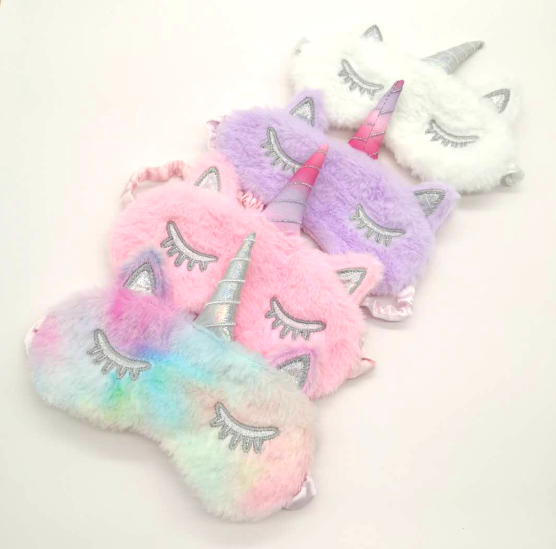 Yiwu Quality Goods Multi-color plush Unicorn sleep eye Protection mask Gradient Color Travel eye Protection mask detail image 4