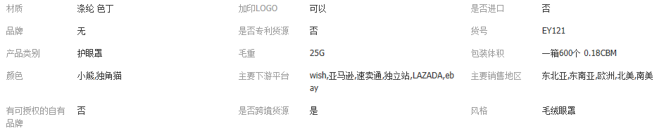 义乌好货 旅行睡眠毛绒眼罩小熊猫咪浅色系北欧风详情图1