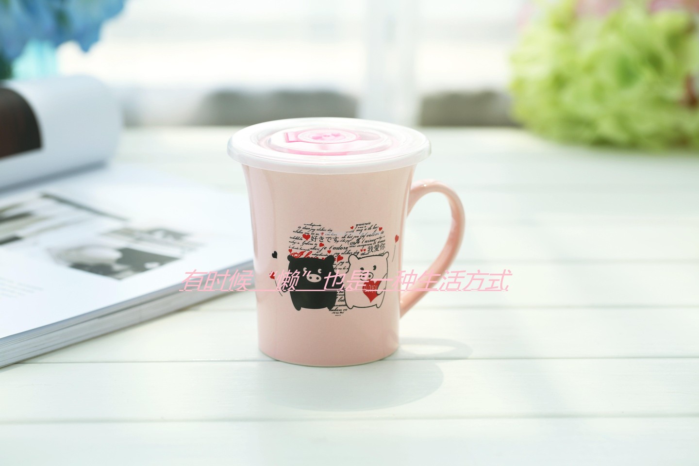 Cartoon ceramic cup with lid Specification image