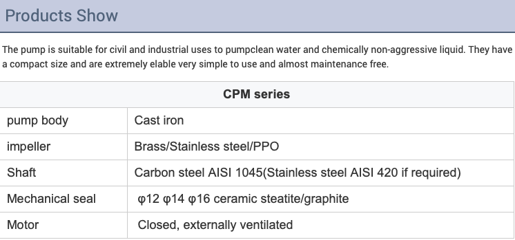 CPM158 Brass Impeller Clean Centrifugal Electric Water Pump详情1