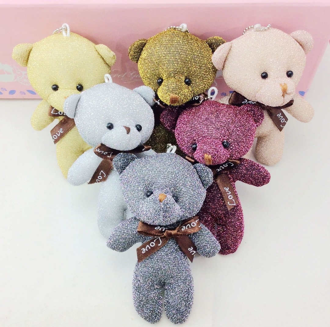 11cm bright color big head conjoined bear bow tie bright silk silver Grizzly doll fashion bag bear pendant clothing accessories plush toy 1208 store thumbnail