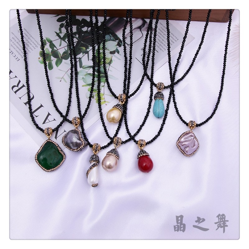 项圈女欧美锁骨链网红脖子饰品颈链颈圈项链，石头贝壳带钻挂链