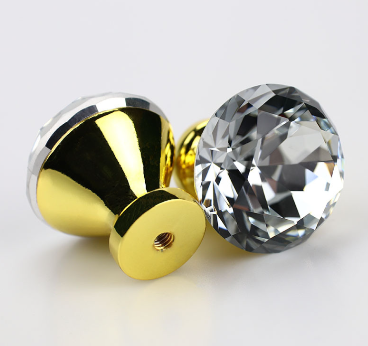 Yiwu Good Goods 30Mm Crystal Diamond Handle Drawer Single Hole Zinc Alloy Furniture Cabinet Door Hardware Handle details Picture