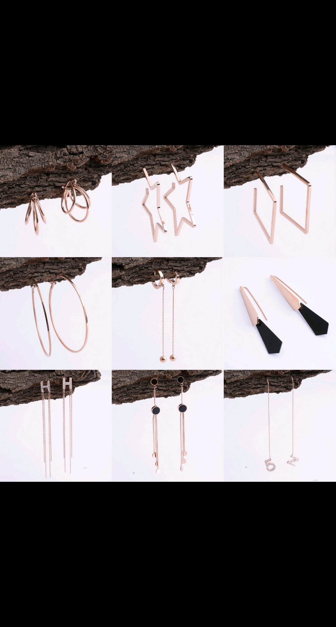 Titanium steel plated 18-Karat rose Gold Stud Earrings for female style fadeless jewelry with titanium steel stud random hair thumbnail