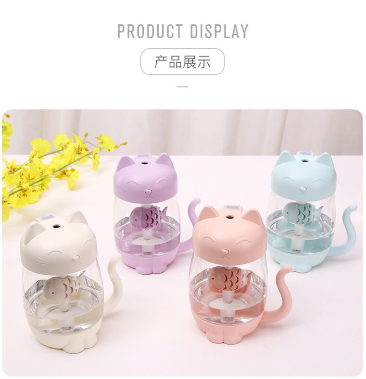 义乌好货 猫咪加湿器 加湿器七彩灯加湿器风扇加湿器两用详情图1