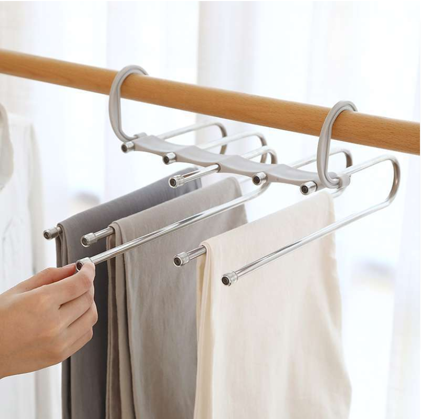 义乌好货 不锈钢多功能魔术裤架折叠衣架家用衣服架子伸缩裤夹详情图1