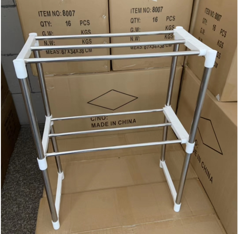 Yiwu Good Goods Telescopic Microwave Oven Rack Storage Rack Iron Art Household Items Plastic Products Hanger Specification drawing