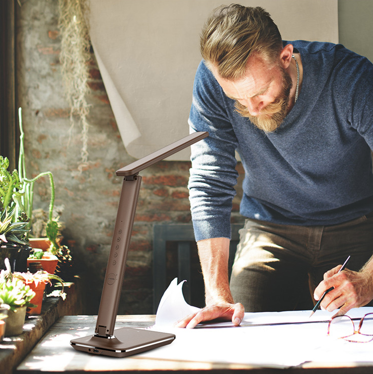 义乌好货 台灯仿皮纹台灯阅读台灯商务办公灯万年历闹钟温度计详情图3