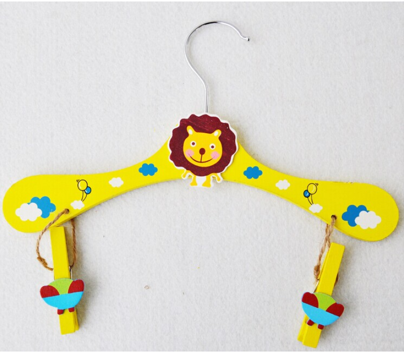 义乌好货木制可爱动物卡通儿童衣裤架防滑童装彩色木衣架详情图2