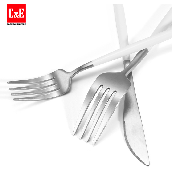 义乌好货 C&E创艺厨具白色/银色双色电镀9件套不锈钢刀叉勺餐具详情2