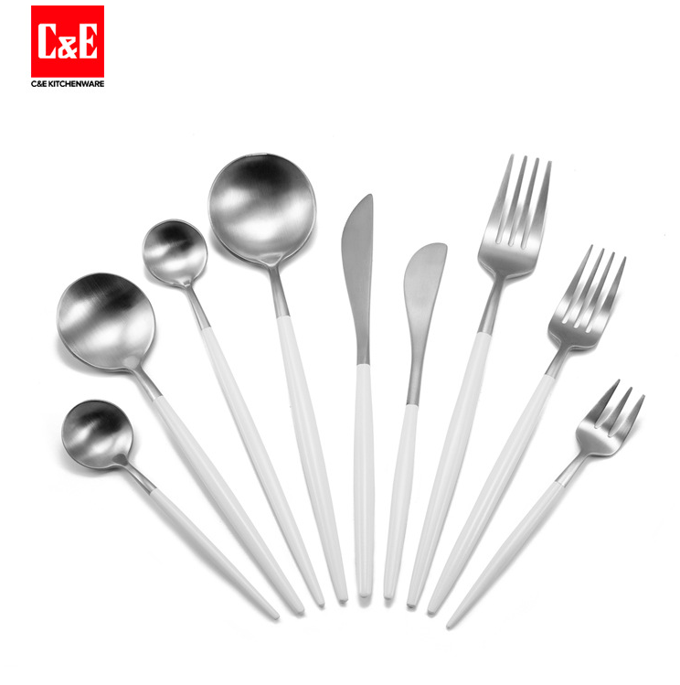义乌好货 C&E创艺厨具白色/银色双色电镀9件套不锈钢刀叉勺餐具详情1