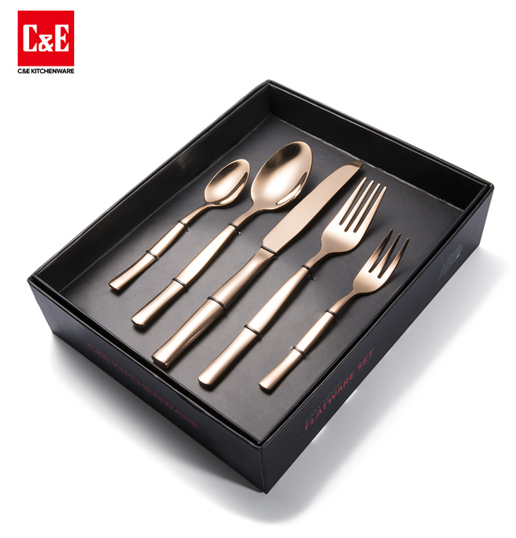 义乌好货 C&E创艺厨具玫瑰金不锈钢五件套餐具304食品级详情1