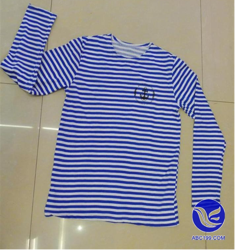 义乌好货全棉色织横条水手服男式圆领精梳纯棉短袖T恤定制广告衫详情图1