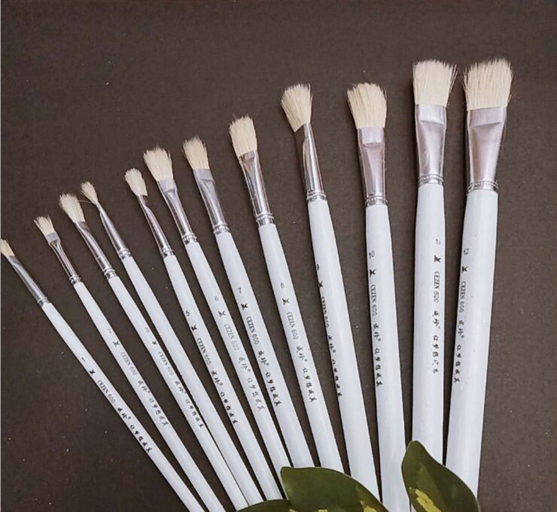Yiwu Quality White Stem Sheep Tail Flat Brush Set, 6-piece set of flat-tipped sheep hair watercolor painting Professional brushes detail image 1