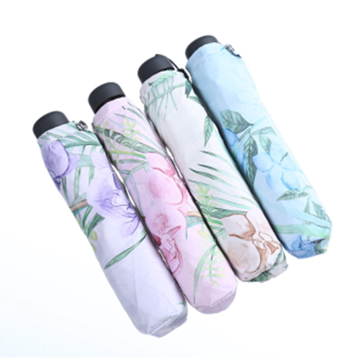 Yiwu's high-quality Longxiang Butterfly Orchid Fragrance Double-layer easy-to-open and Fold carbon Fiber three-fold umbrella, umbrella, folding umbrella detail image 1
