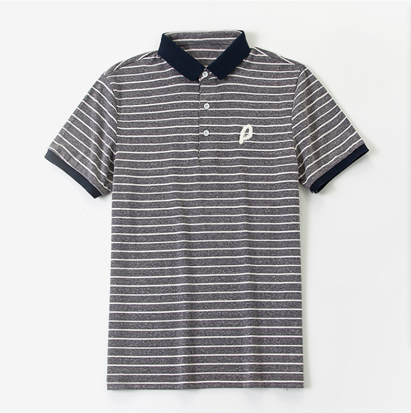 Yiwu Good Goods Japanese Men's Wear 2018 Summer New Men's lapel polo Shirt Korean Style Striped short-sleeved T-shirt detail image 2