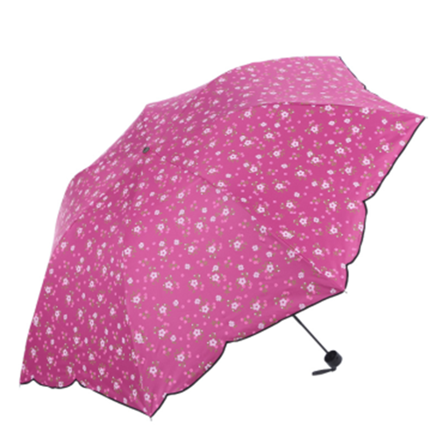 Yiwu's high-quality Longxiang black vinyl rose-burned flower ultra-fine three-fold umbrella detail image 3