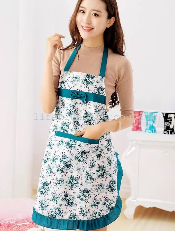 Yiwu Good Goods Life Blue Floral Bow apron Home Apron Catering Advertising apron pic 3