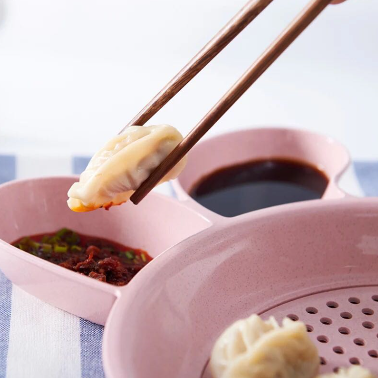 Yiwu Good Goods Cute Rabbit Dumpling Plate, household double-layer draining plate, dumpling plate, eating dumpling plate with vinegar dish detail image 2